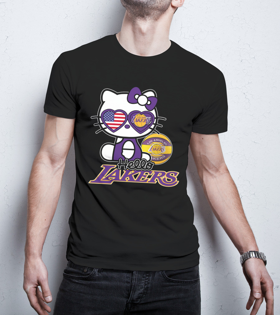 Hello Kitty Los Angeles Lakers USA Flag Basketball Fan T-Shirt