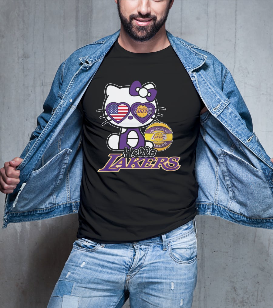 Hello Kitty Los Angeles Lakers USA Flag Basketball Fan T-Shirt