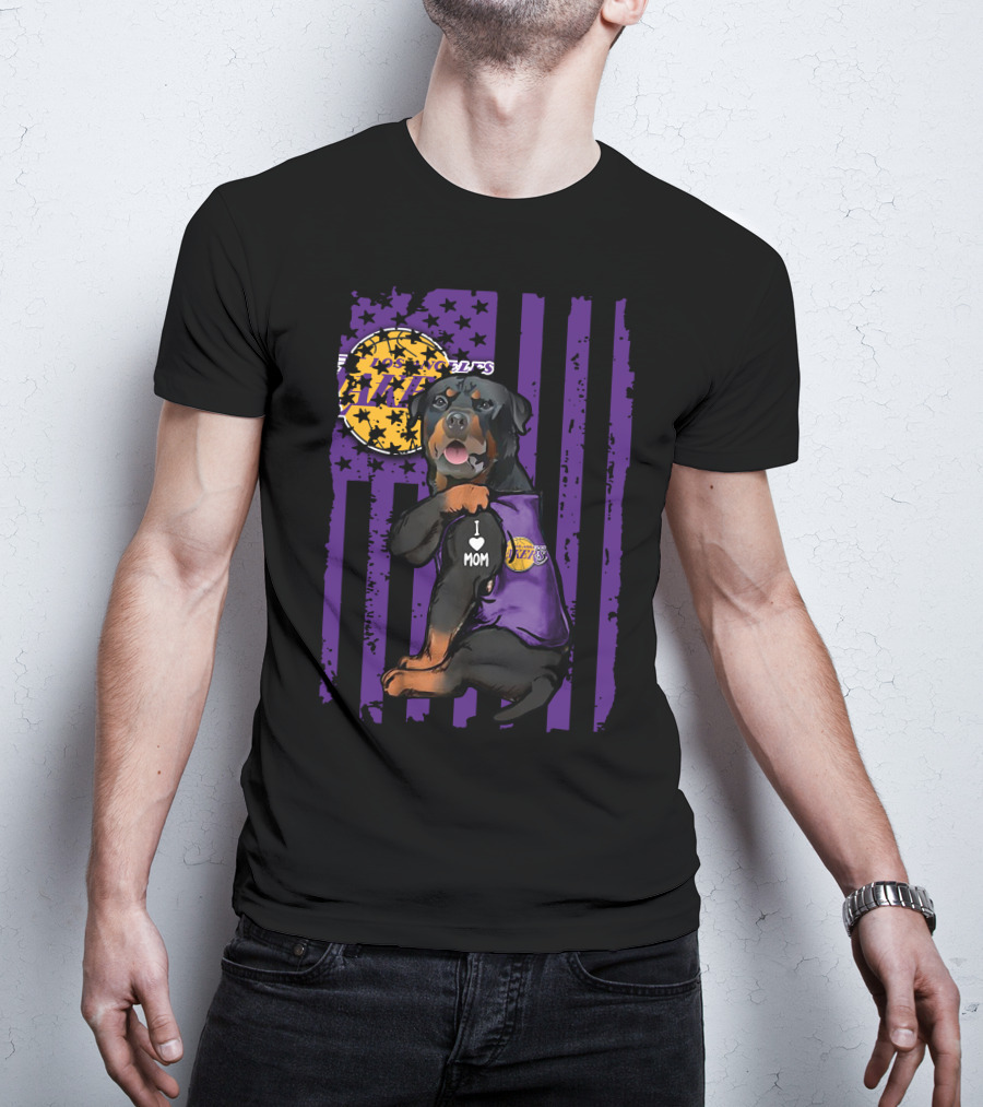Rottweiler I Love Mom Los Angeles Lakers Purple Stars Stripes T-Shirt