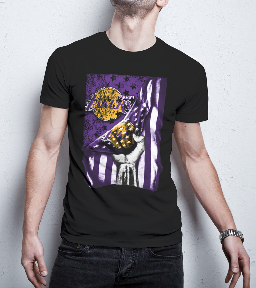 Los Angeles Lakers Purple Stars Stripes Flag Basketball T-Shirt