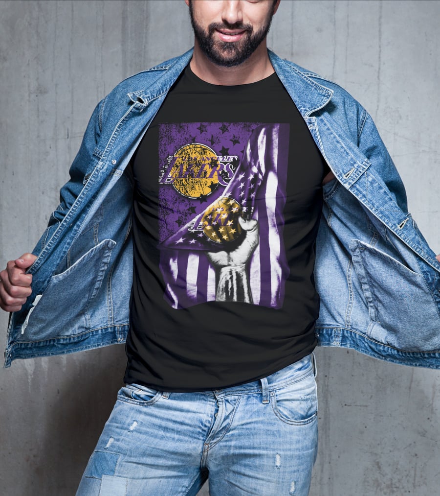 Los Angeles Lakers Purple Stars Stripes Flag Basketball T-Shirt