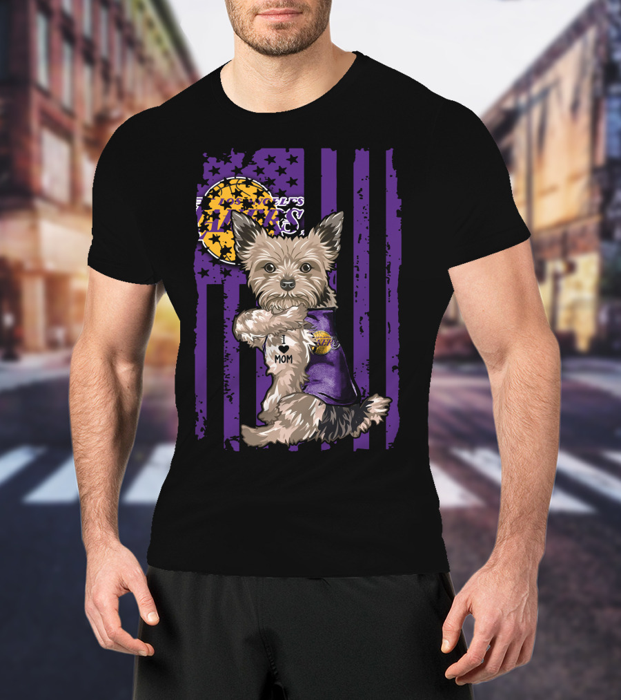Yorkshire Terrier Los Angeles Lakers I Love Mom T-Shirt