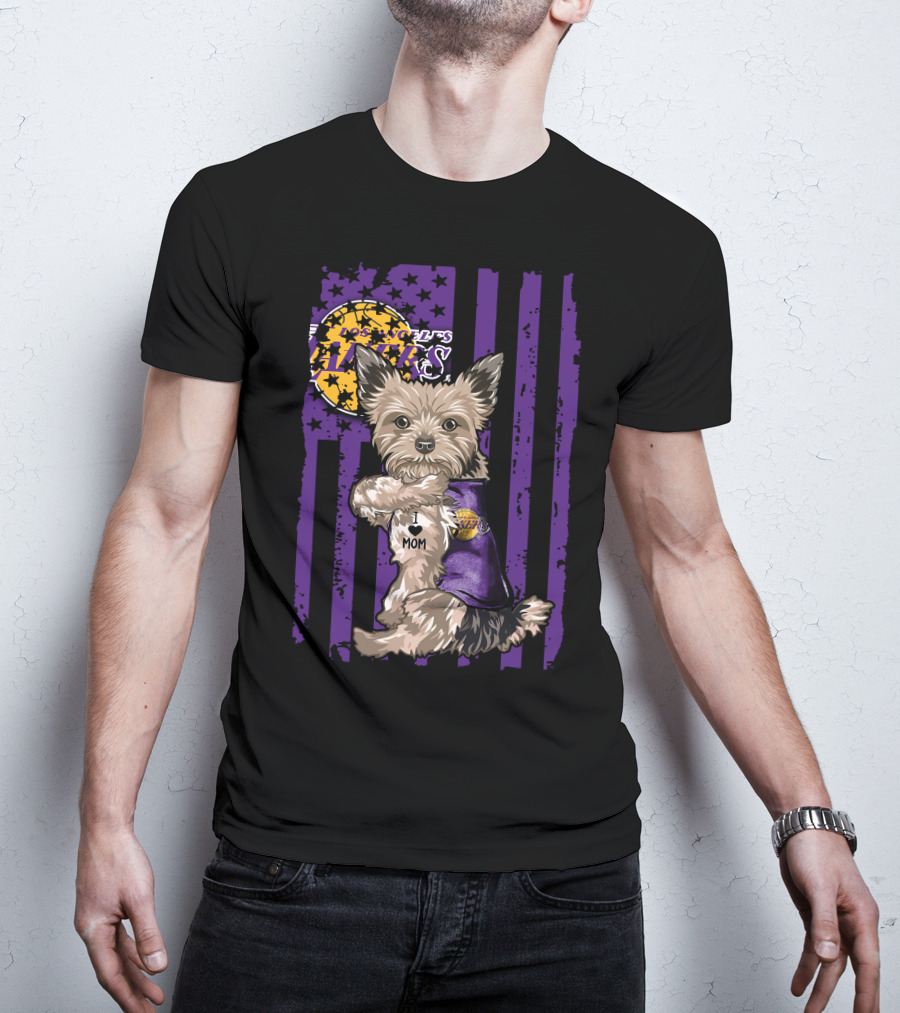 Yorkshire Terrier Los Angeles Lakers I Love Mom T-Shirt