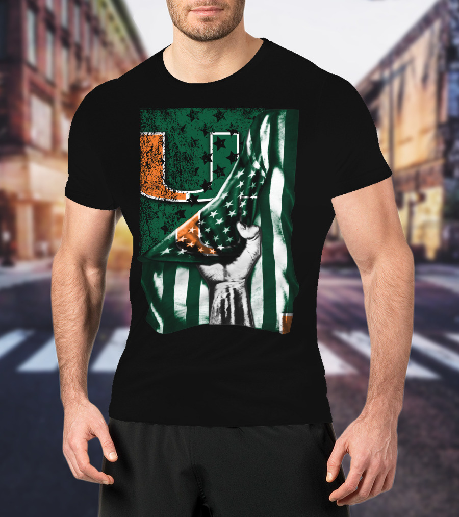 Miami Hurricanes U Flag Stars And Stripes Fist T-Shirt