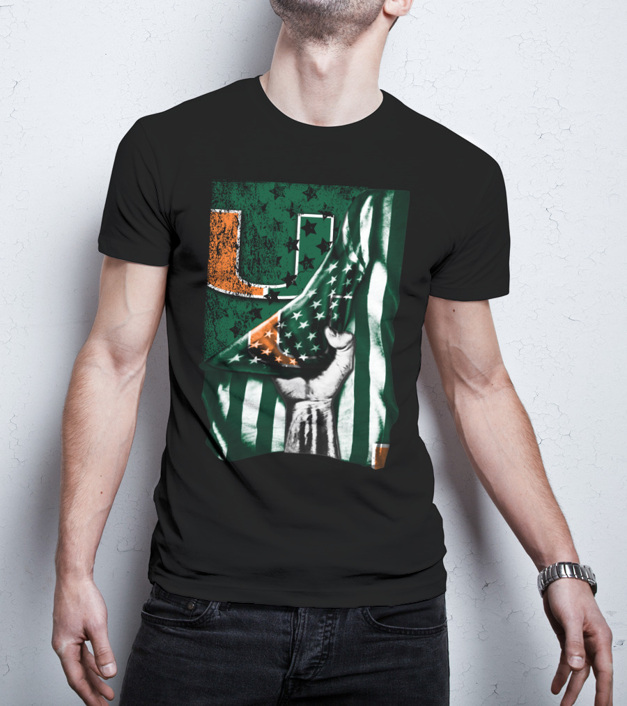 Miami Hurricanes U Flag Stars And Stripes Fist T-Shirt