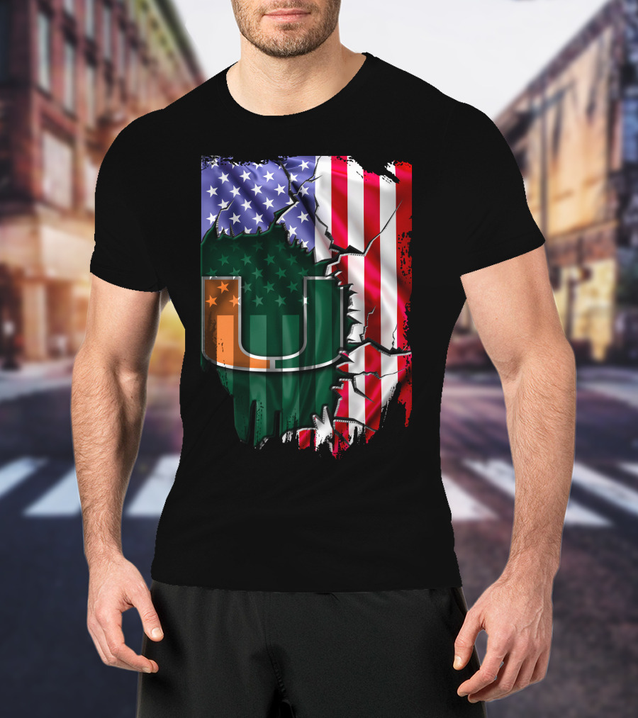 Flag Miami Hurricanes University U Patriotic USA Flag T-Shirt