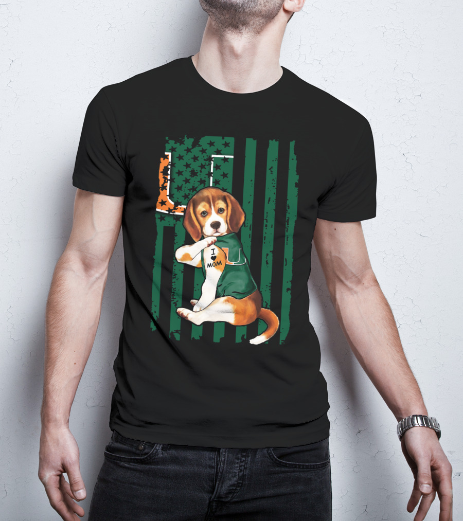 Beagle Miami Hurricanes I Love Mom Football Fan Mascot T-Shirt