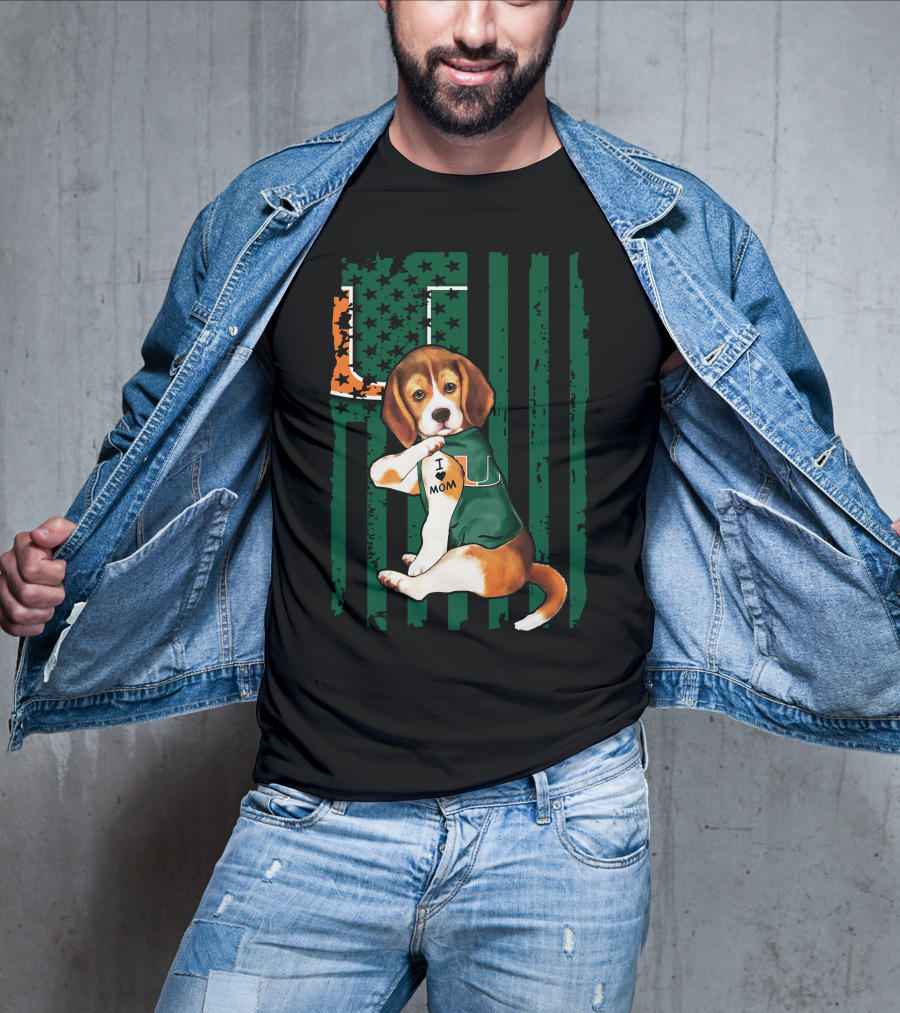 Beagle Miami Hurricanes I Love Mom Football Fan Mascot T-Shirt