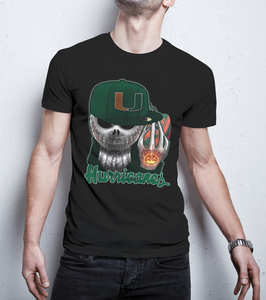 Jackskull Hurricanes Miami Football Icon With Pumpkin And Cap T-Shirt