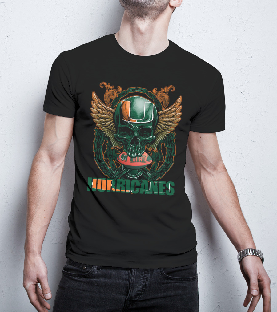 Hurricanes Skullfb Miami Football Helmet Wings T-Shirt