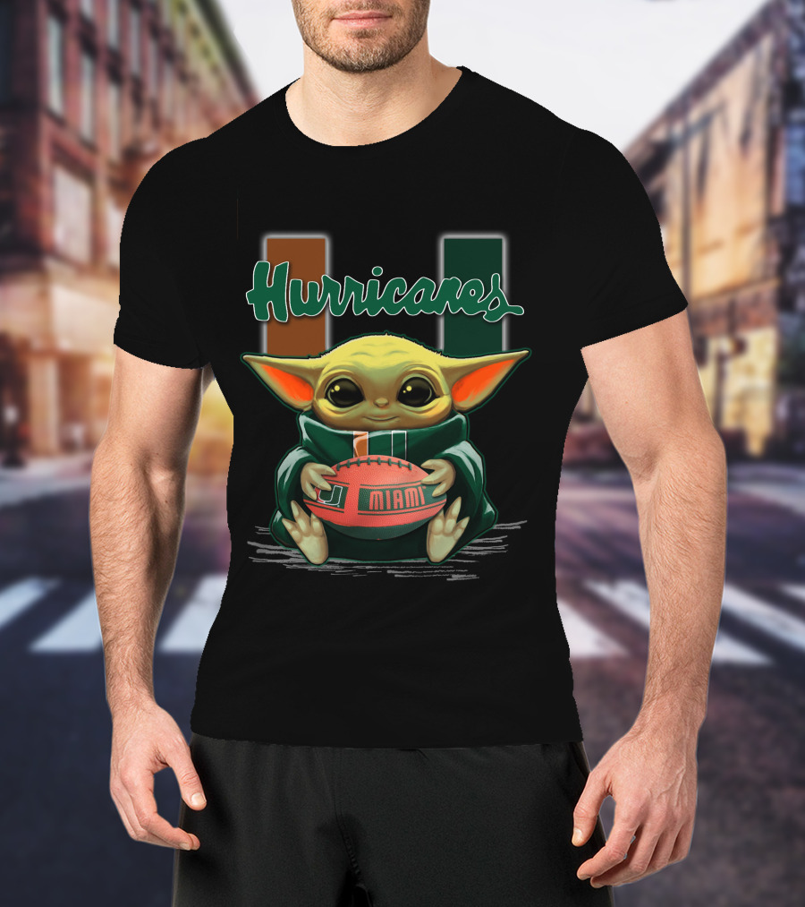 Yoda Miami Hurricanes Baby Holding Football U T-Shirt
