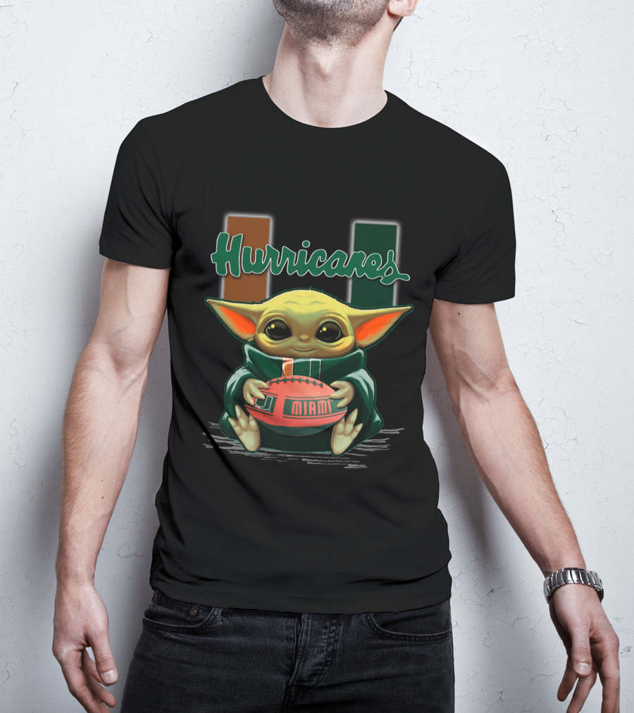 Yoda Miami Hurricanes Baby Holding Football U T-Shirt
