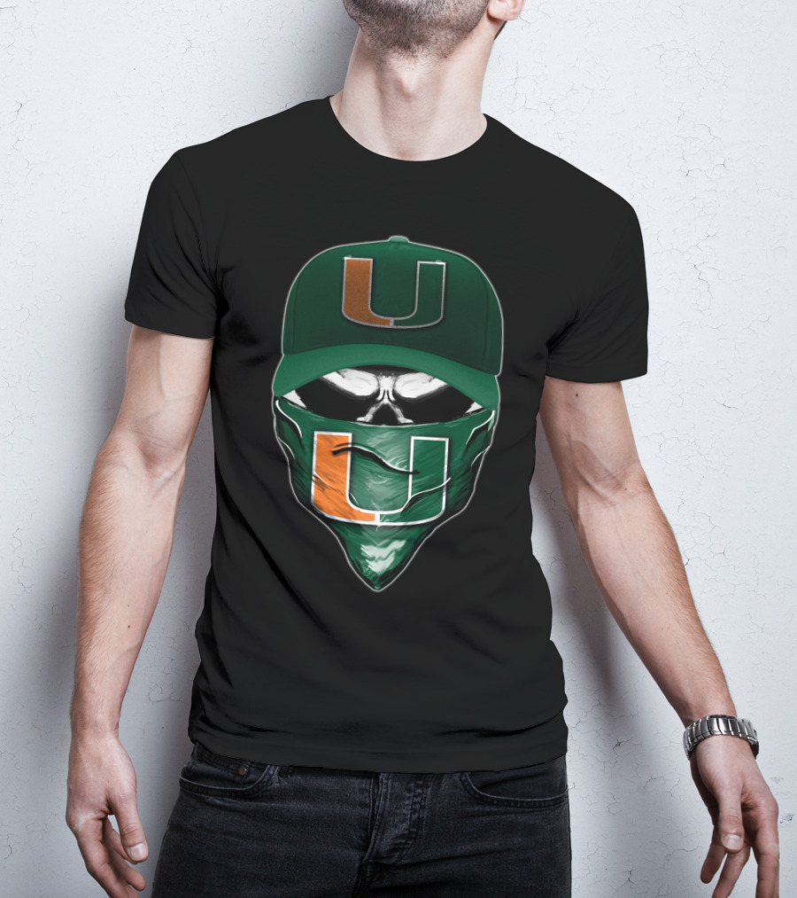Skull Miami Hurricanes U Logo Hat And Bandana T-Shirt