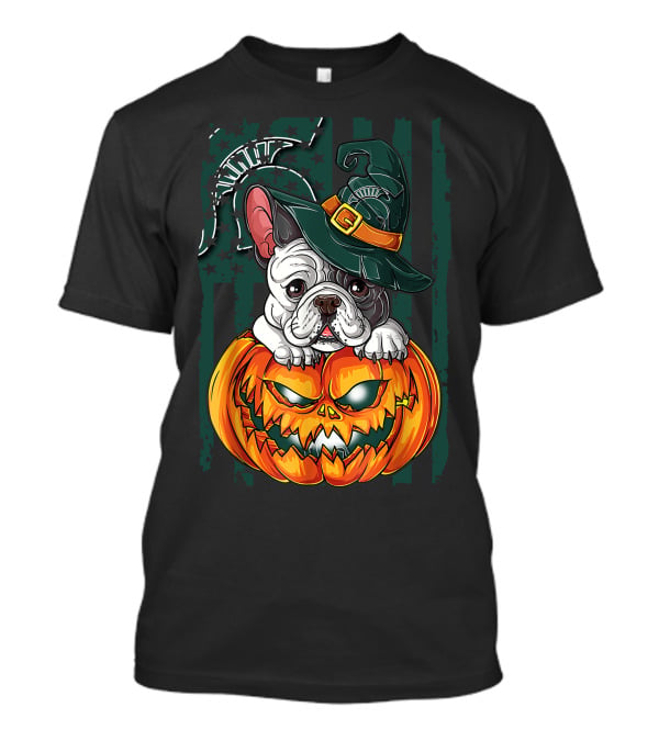 Hlw Bulldog Halloween Witch Hat Pumpkin Michigan State Spartans T-Shirt