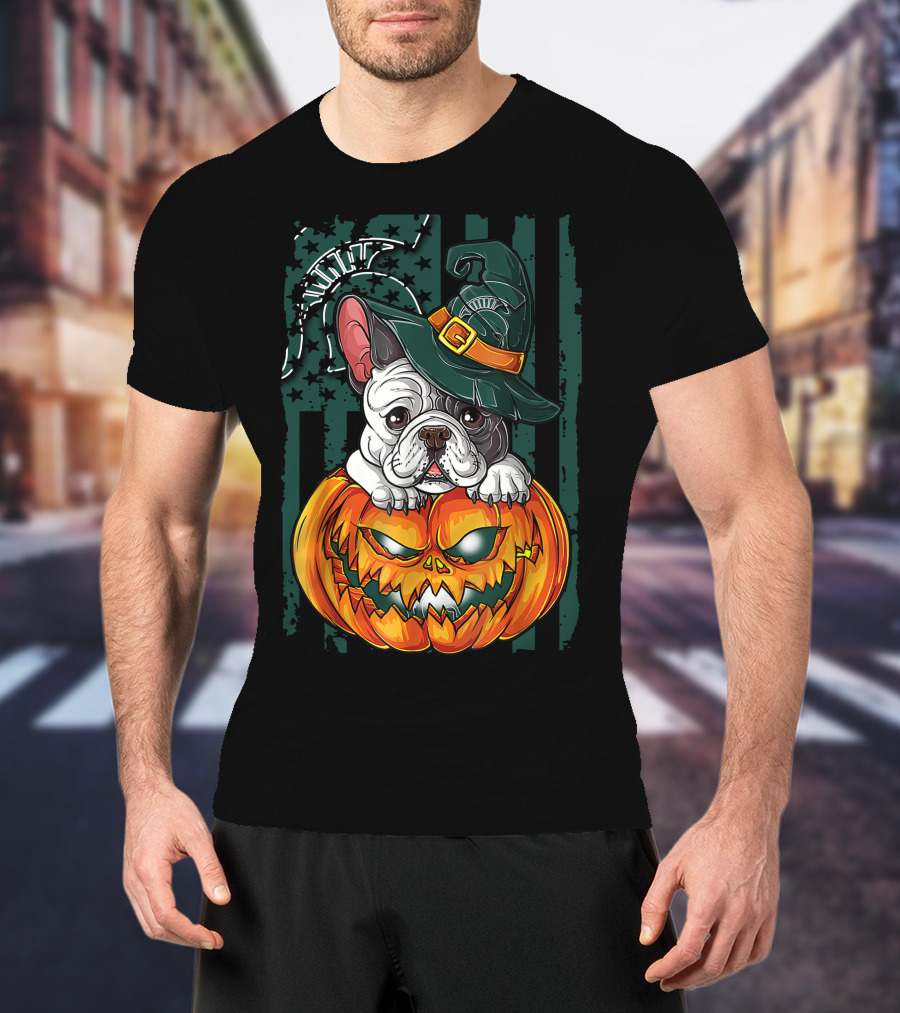 Hlw Bulldog Halloween Witch Hat Pumpkin Michigan State Spartans T-Shirt