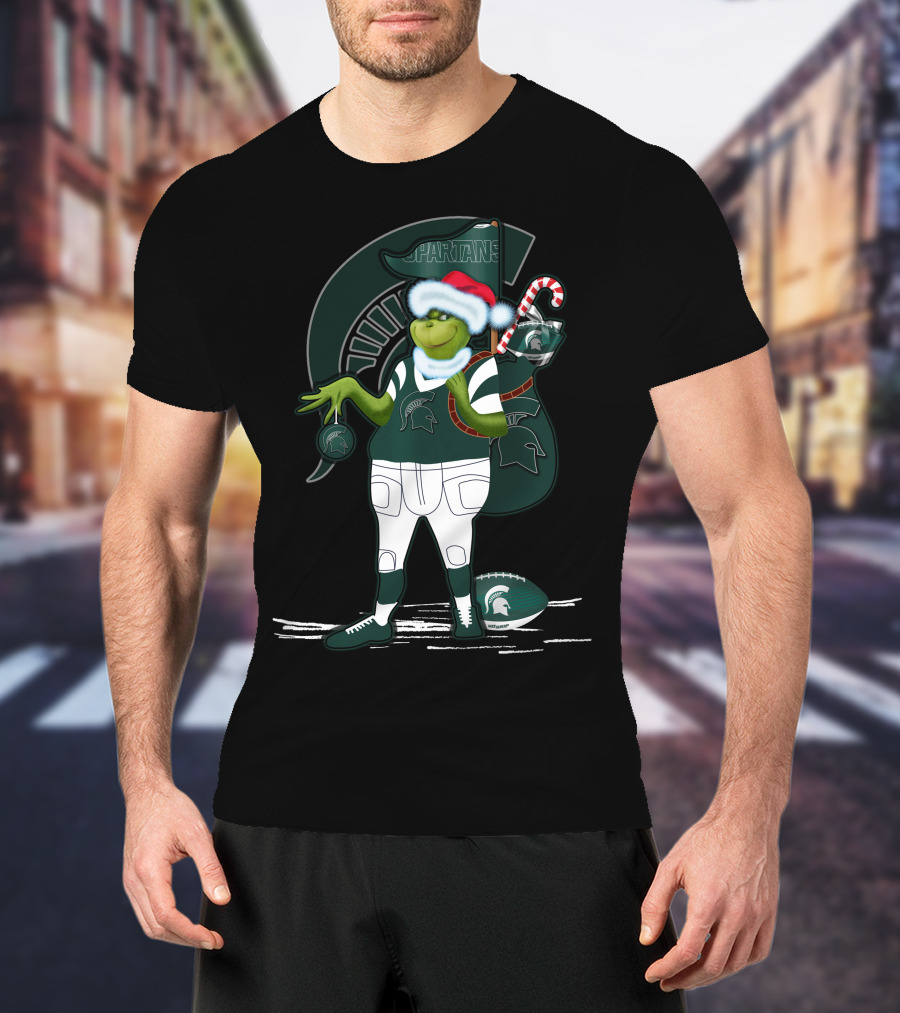 Grinchxmas Michigan State Spartans Holiday Football Mascot T-Shirt