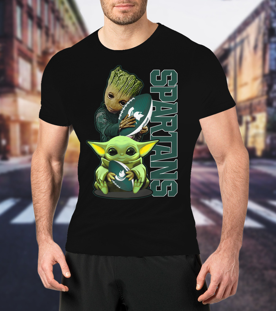 Grzd Michigan State Spartans Baby Alien And Tree Character Football T-Shirt