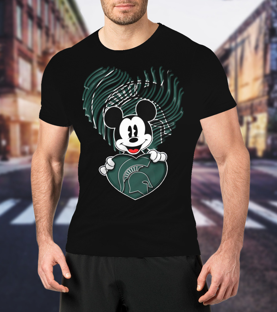 Mick Mouse Michigan State Spartans Heart Spartan Helmet T-Shirt