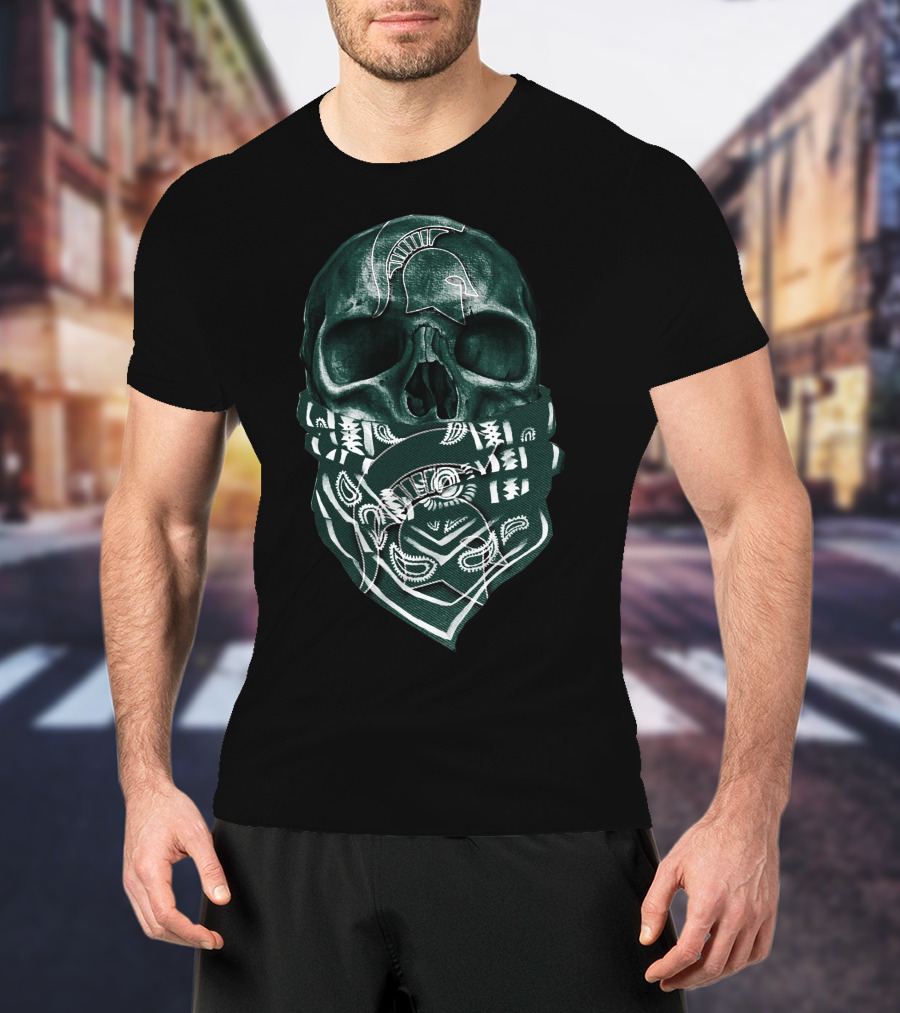 Skull Michigan State Spartans Bandana Style Spartan T-Shirt