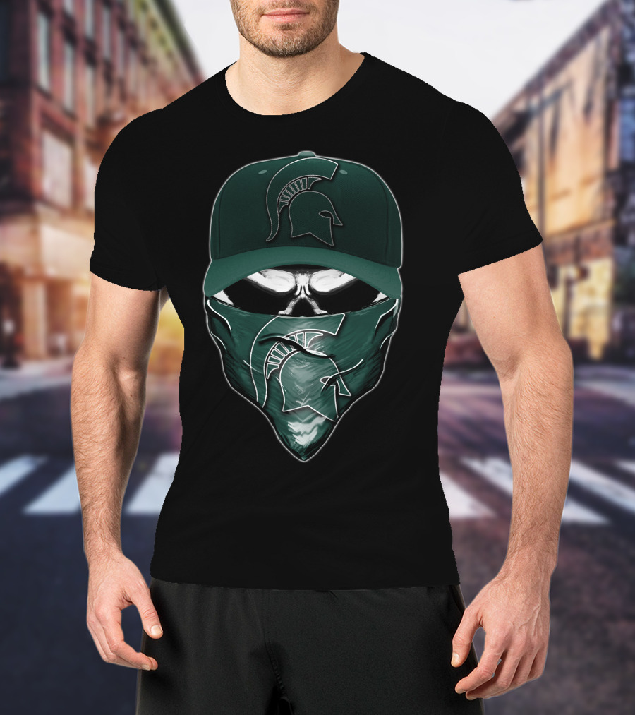 Skull Michigan State Spartans Mask And Cap T-Shirt
