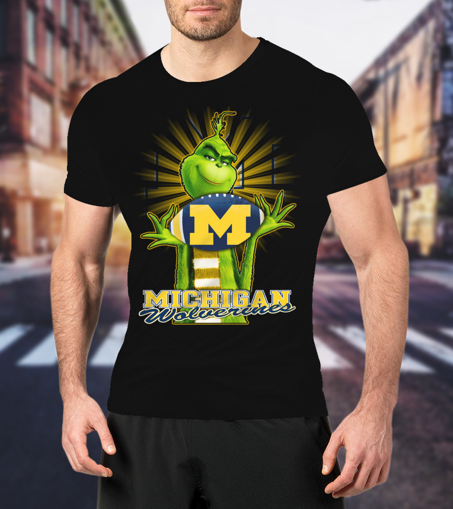 Michigan Wolverines Grinch Holding Football T-Shirt