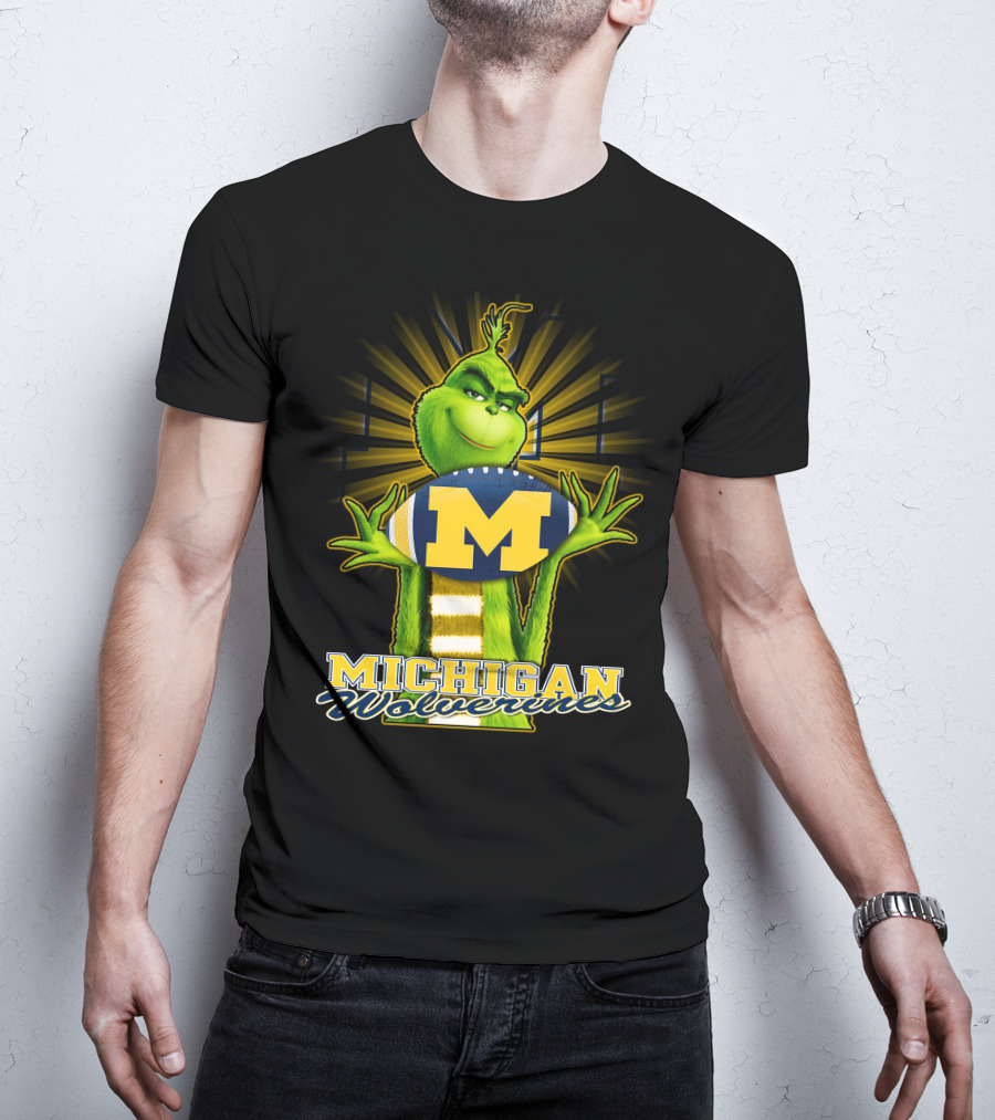Michigan Wolverines Grinch Holding Football T-Shirt