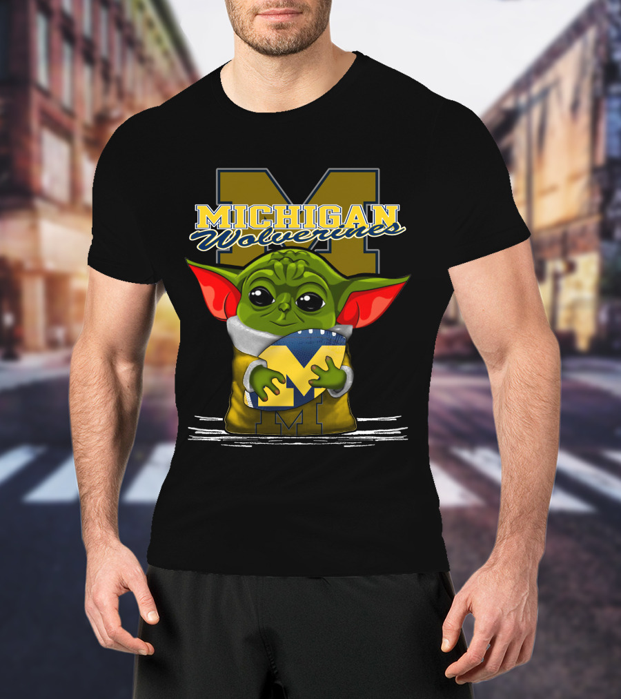 Michigan Wolverines Yoda Holding Football T-Shirt