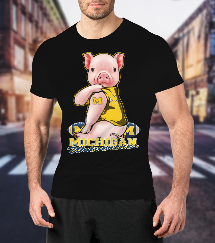 Michigan Wolverines Pig Football T-Shirt