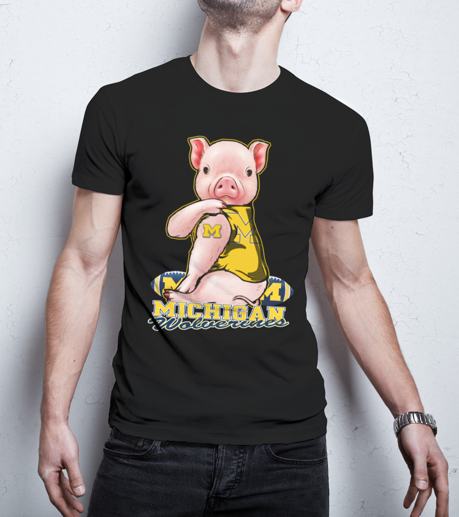 Michigan Wolverines Pig Football T-Shirt
