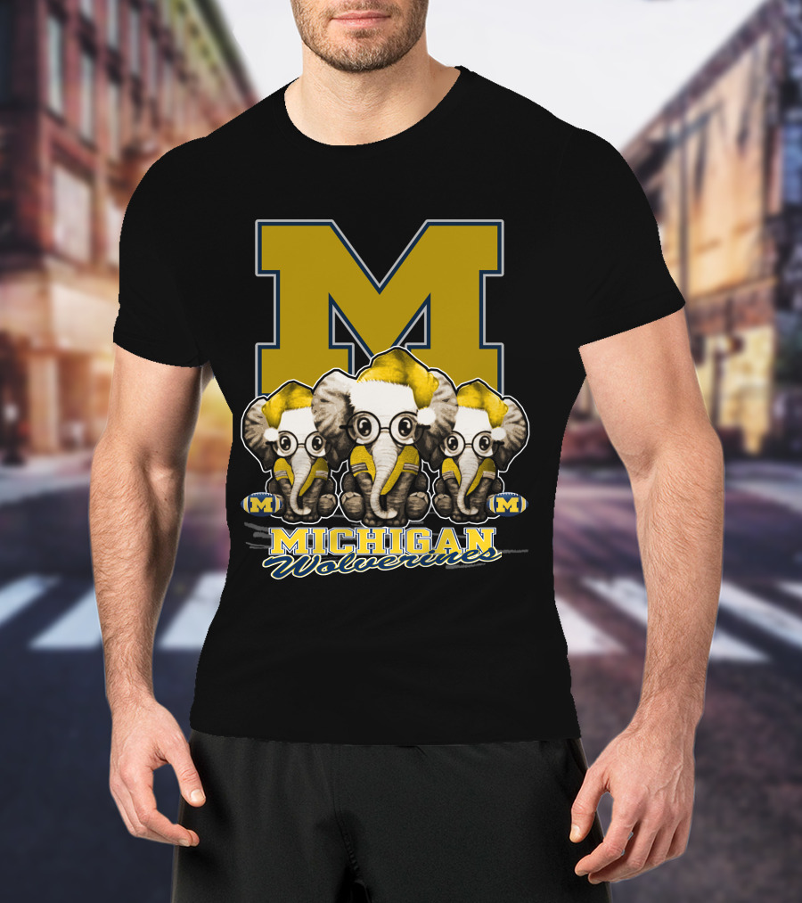 Michigan Wolverines Three Elephants With Glasses Holiday T-Shirt