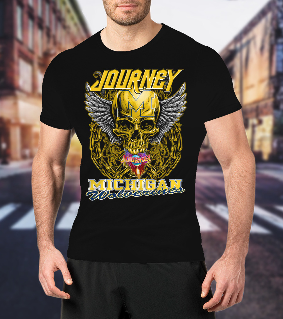 Journey Michigan Wolverines Skull Wings Chain T-Shirt