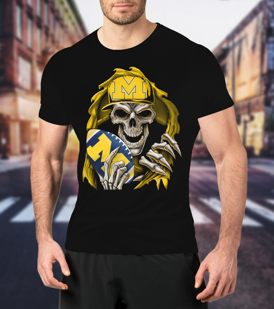 Skullbong Michigan Wolverines Skull Football Fan T-Shirt