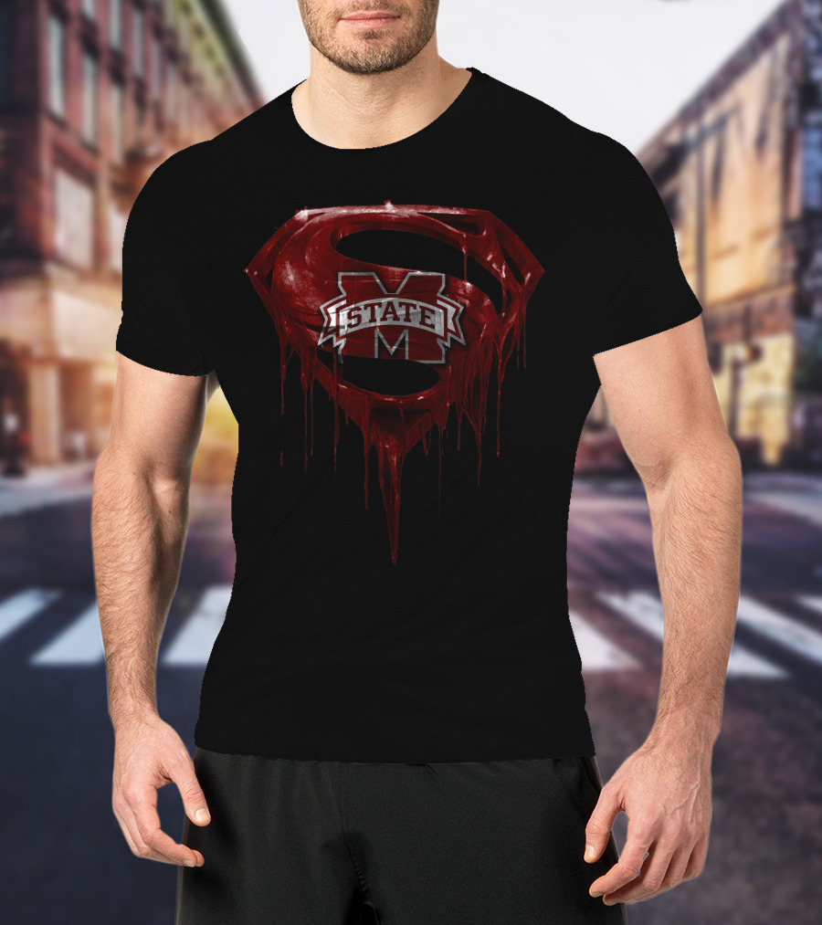 Mississippi State Bulldogs Superman Dripping T-Shirt