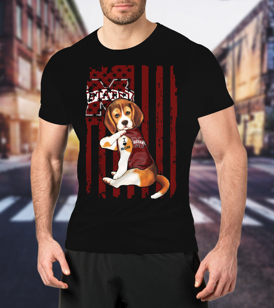 Mississippi State Bulldogs Beagle With I Love Mom Tattoo T-Shirt