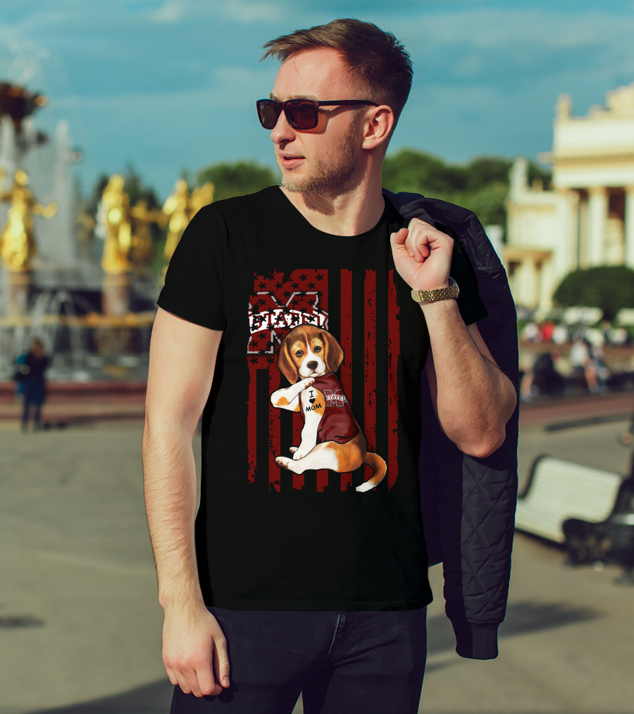 Mississippi State Bulldogs Beagle With I Love Mom Tattoo T-Shirt