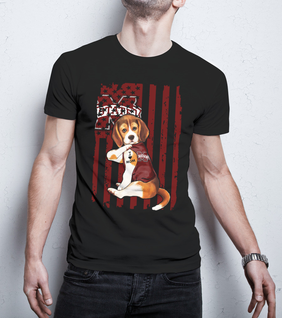 Mississippi State Bulldogs Beagle With I Love Mom Tattoo T-Shirt