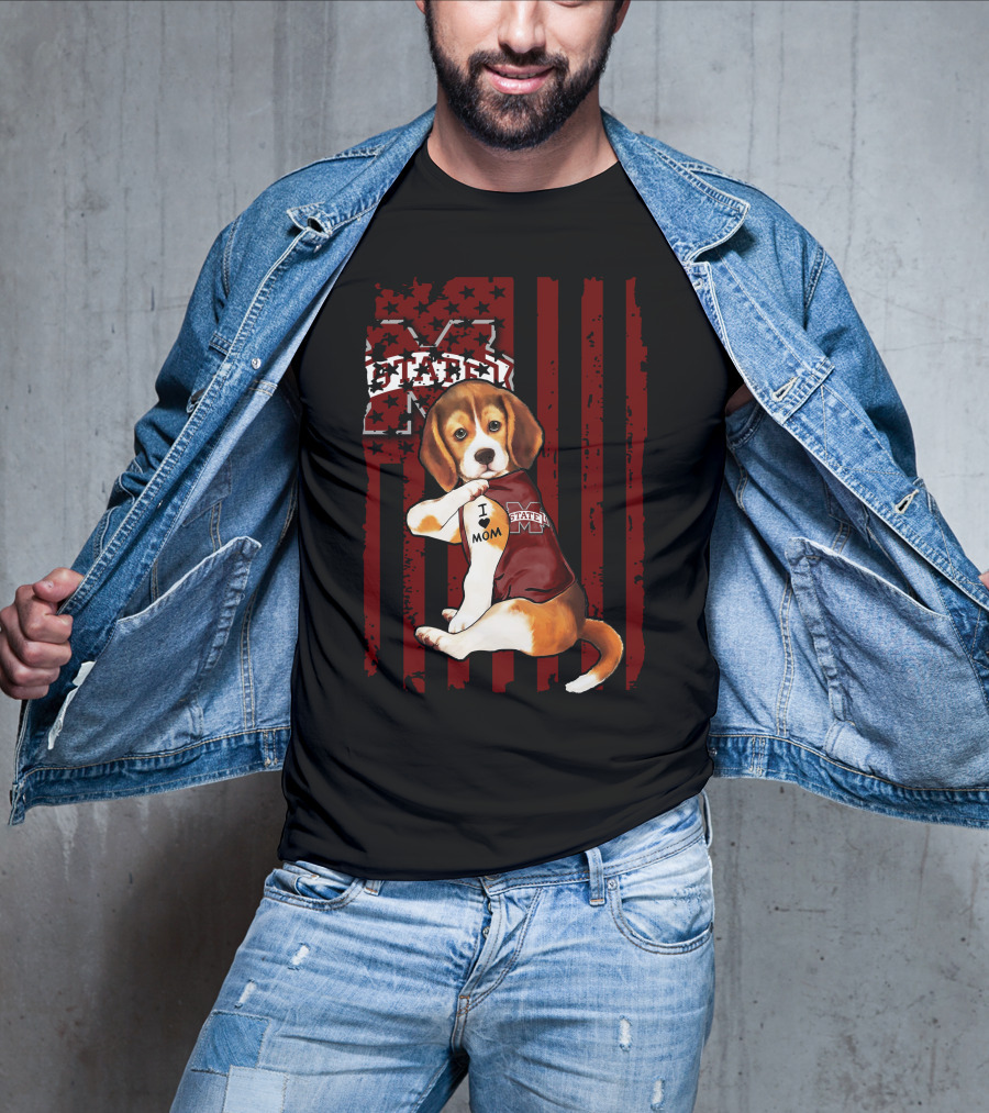 Mississippi State Bulldogs Beagle With I Love Mom Tattoo T-Shirt
