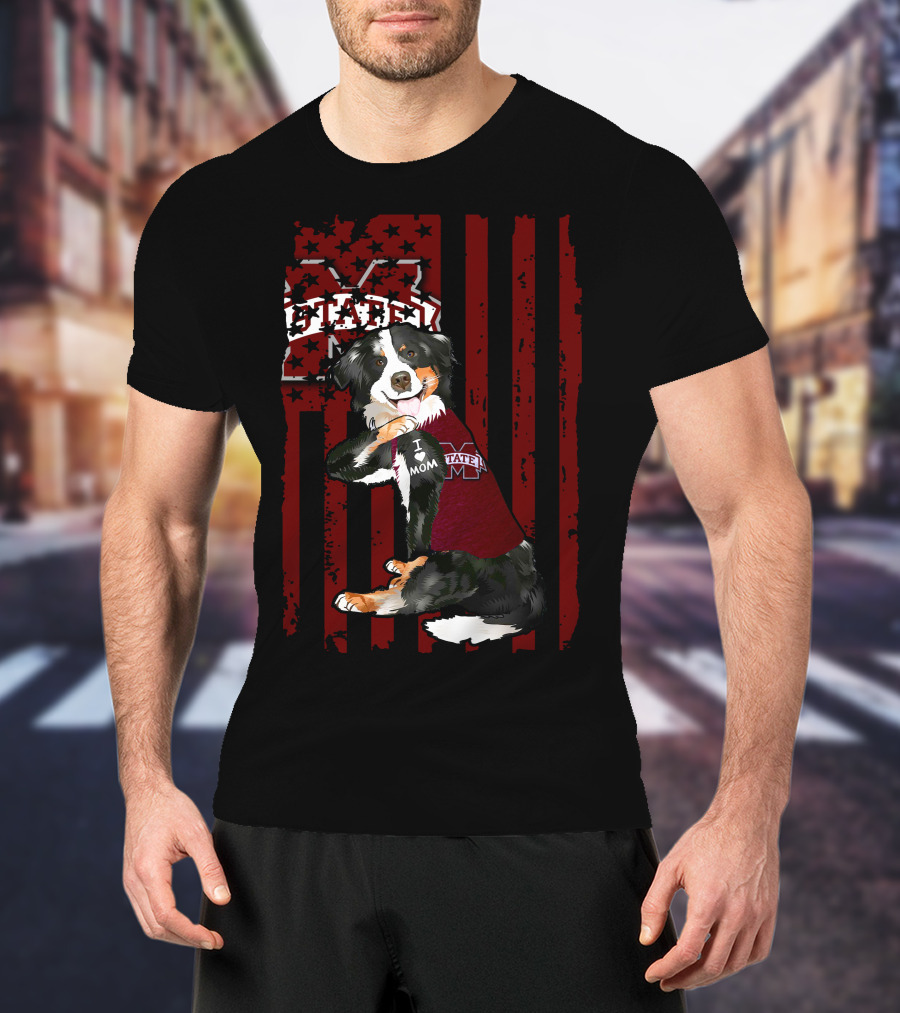 Mississippi State Bulldogs Border Collie With Team Spirit Flag T-Shirt