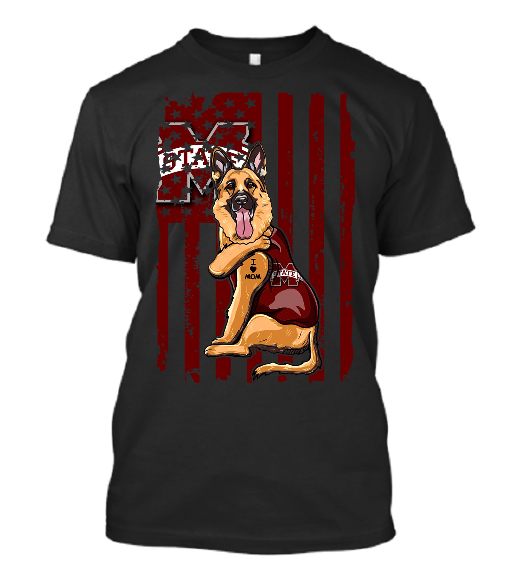 German Shepherd Mississippi State Bulldogs Flag I Love Mom T-Shirt
