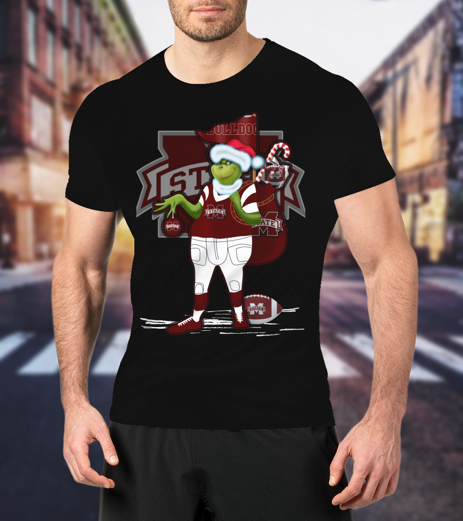 Grinchxmas Mississippi State Bulldogs Christmas Football Santa Dog T-Shirt