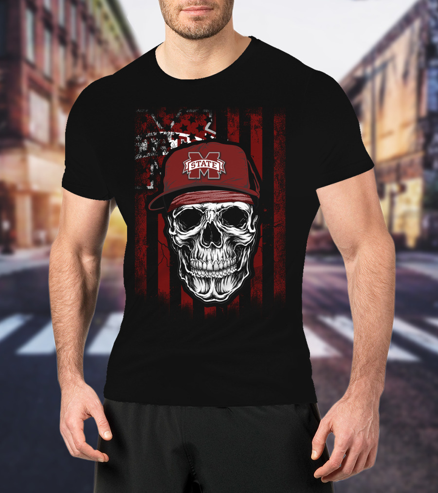 Mississippi State Bulldogs Skull With Cap T-Shirt