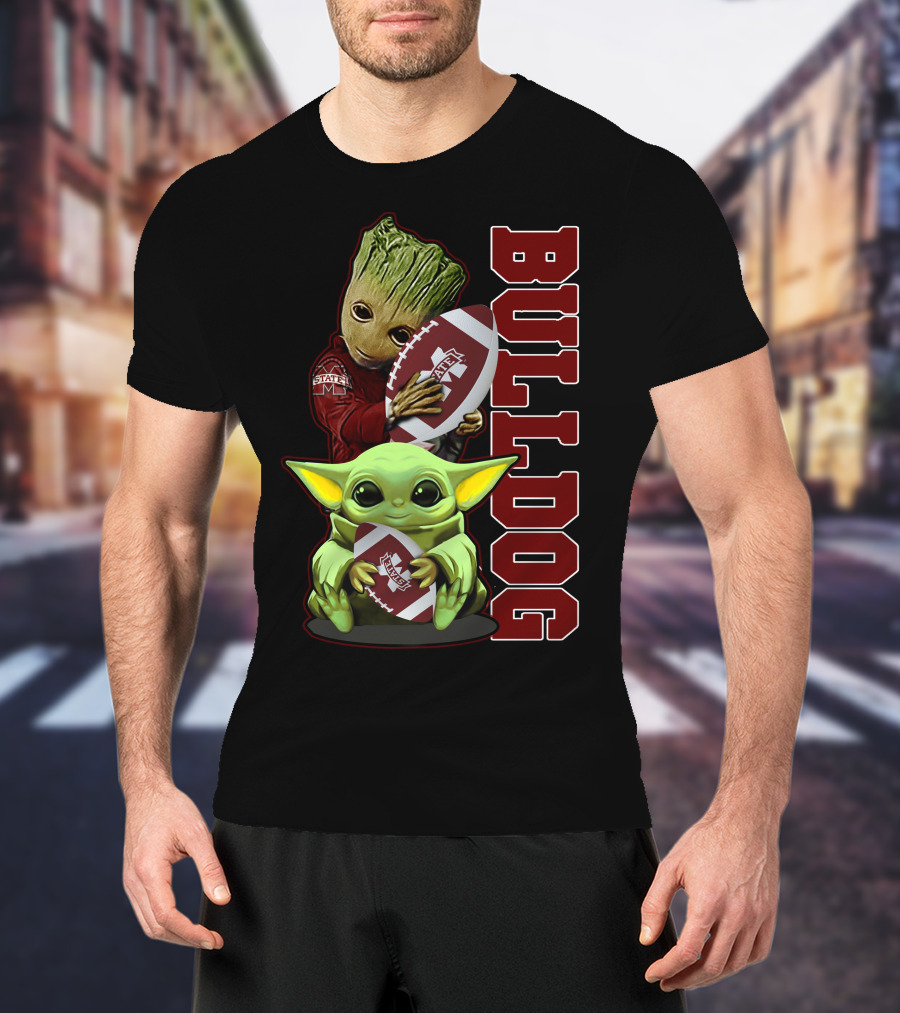 Grzd Mississippi State Bulldogs Groot Baby Yoda Football T-Shirt