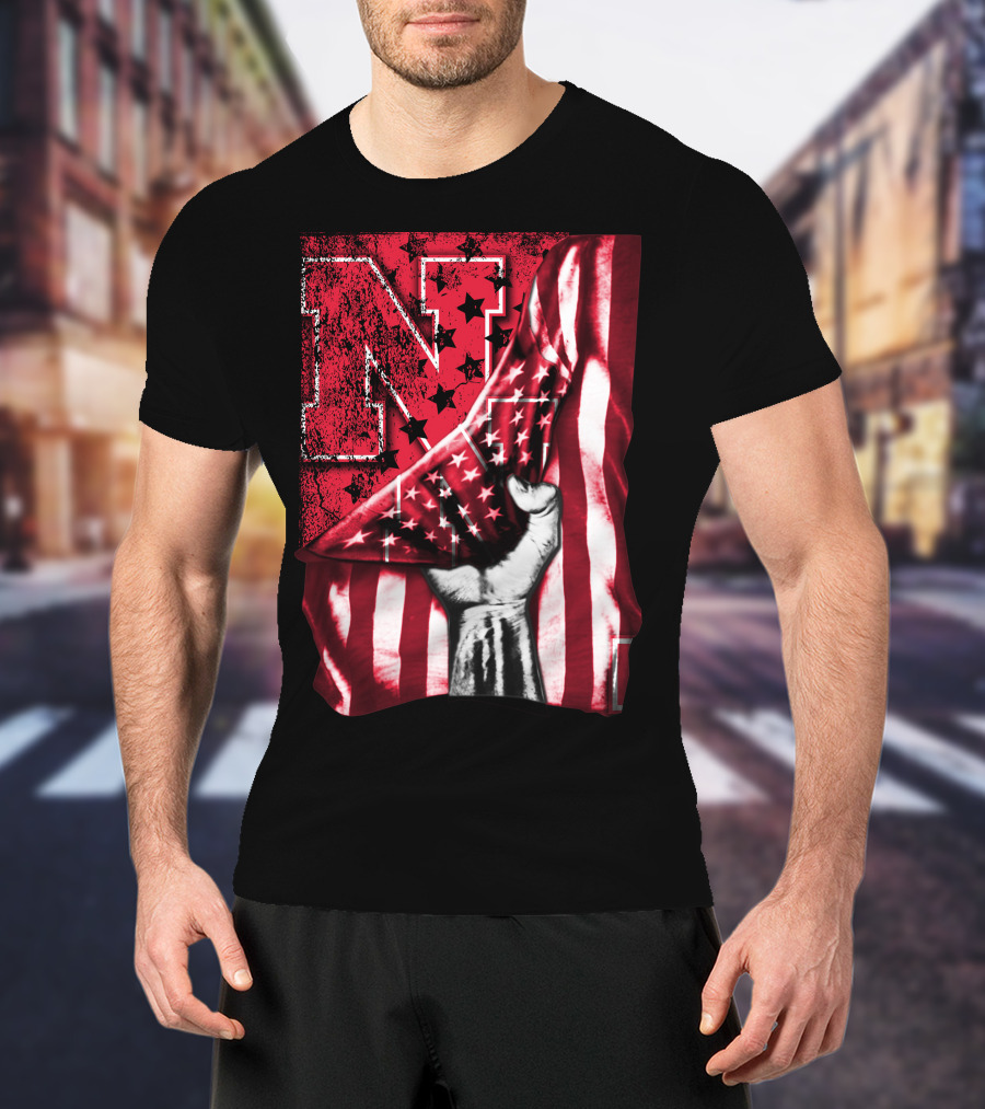 Nebraska Cornhuskers American Flag N Stars Power Symbol T-Shirt