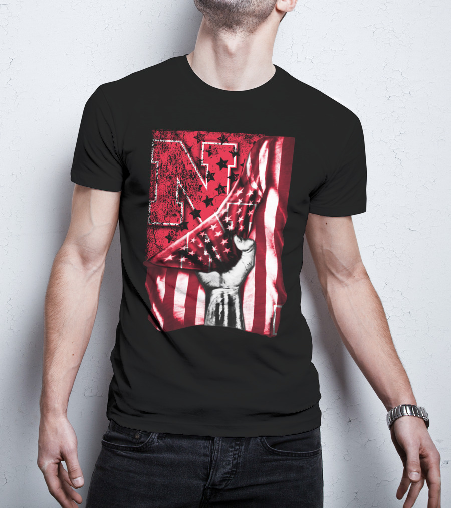 Nebraska Cornhuskers American Flag N Stars Power Symbol T-Shirt