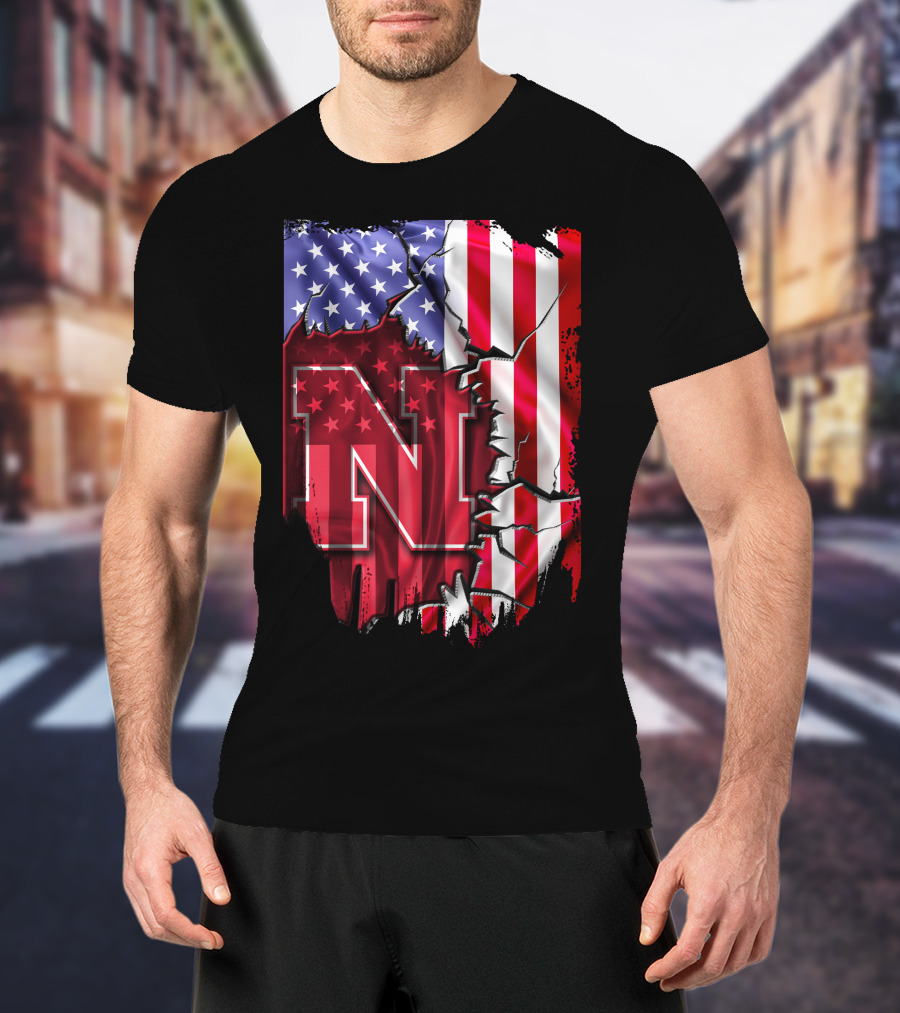Nebraska Cornhuskers American Flag N T-Shirt
