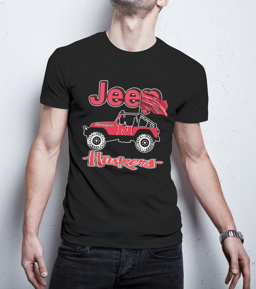 Jeep Nebraska Cornhuskers Husker Red N Flag T-Shirt
