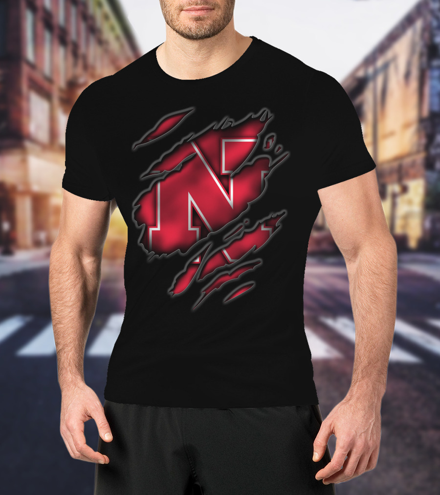 Torn Nebraska Cornhuskers N Logo Claw Marks T-Shirt