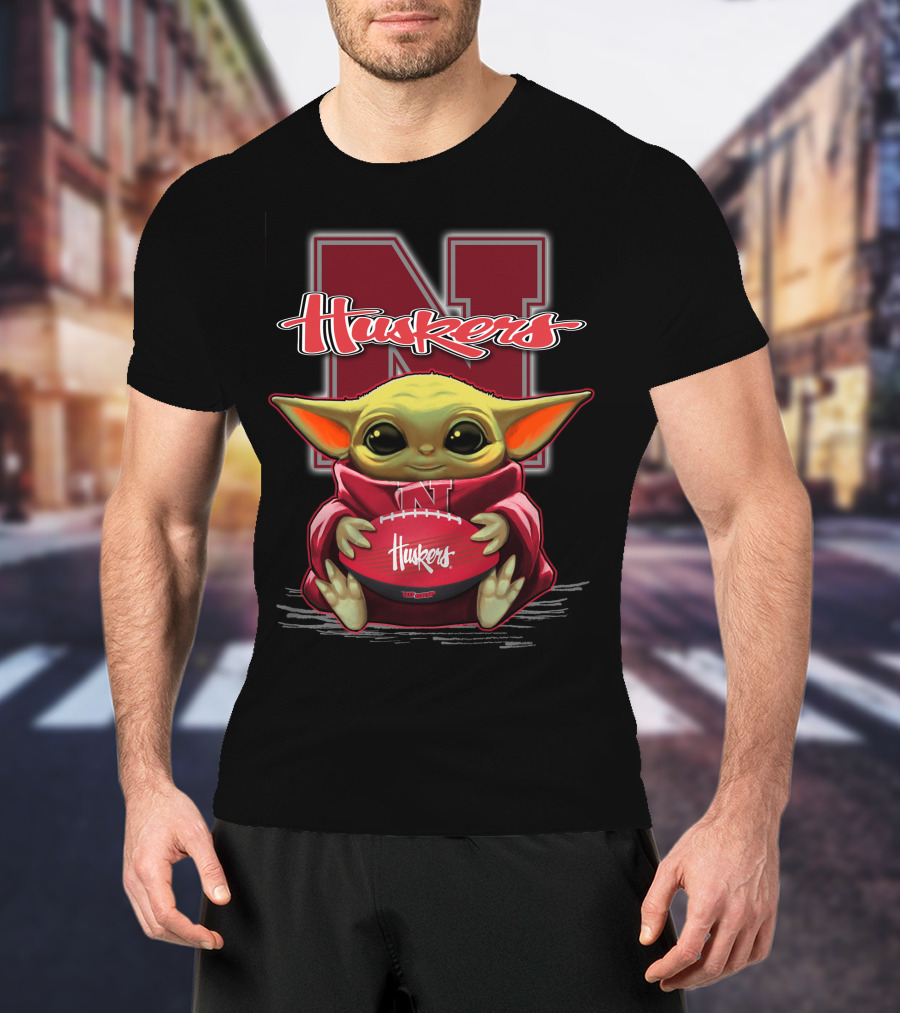 Nebraska Cornhuskers Baby Yoda Football Fan T-Shirt