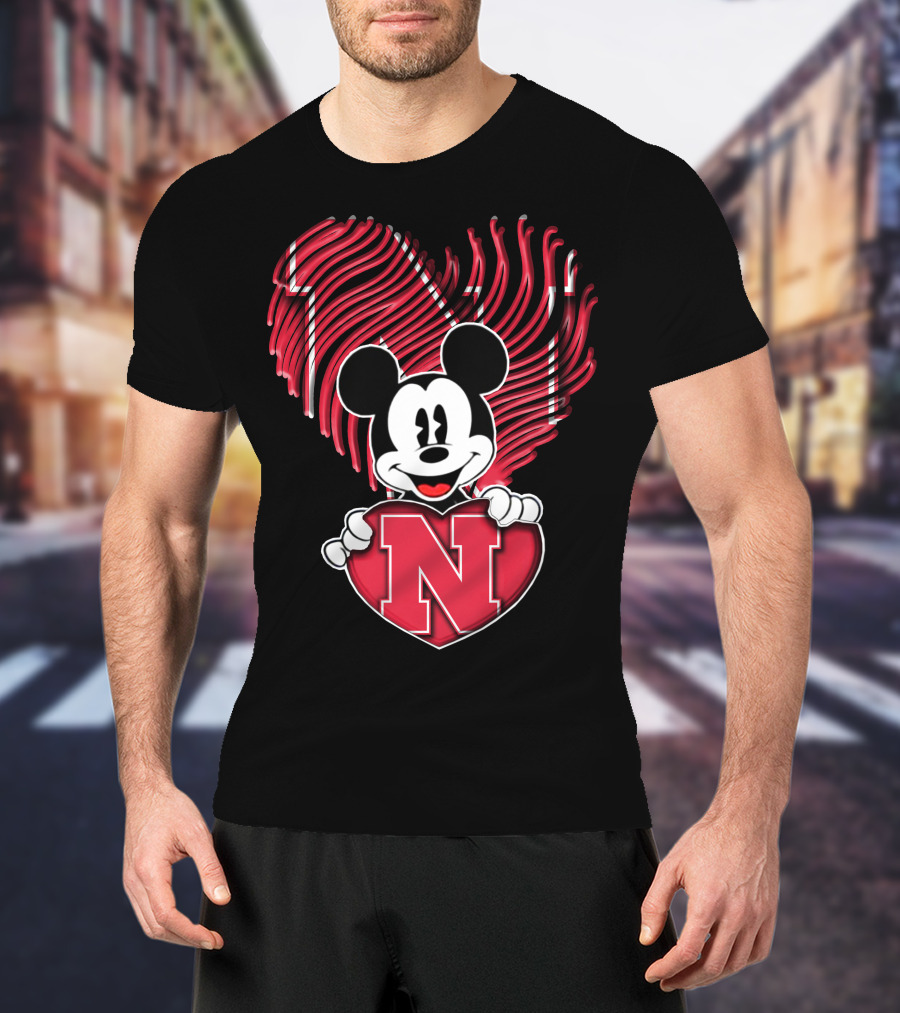 Mickey Mouse Nebraska Cornhuskers Heart Fan T-Shirt