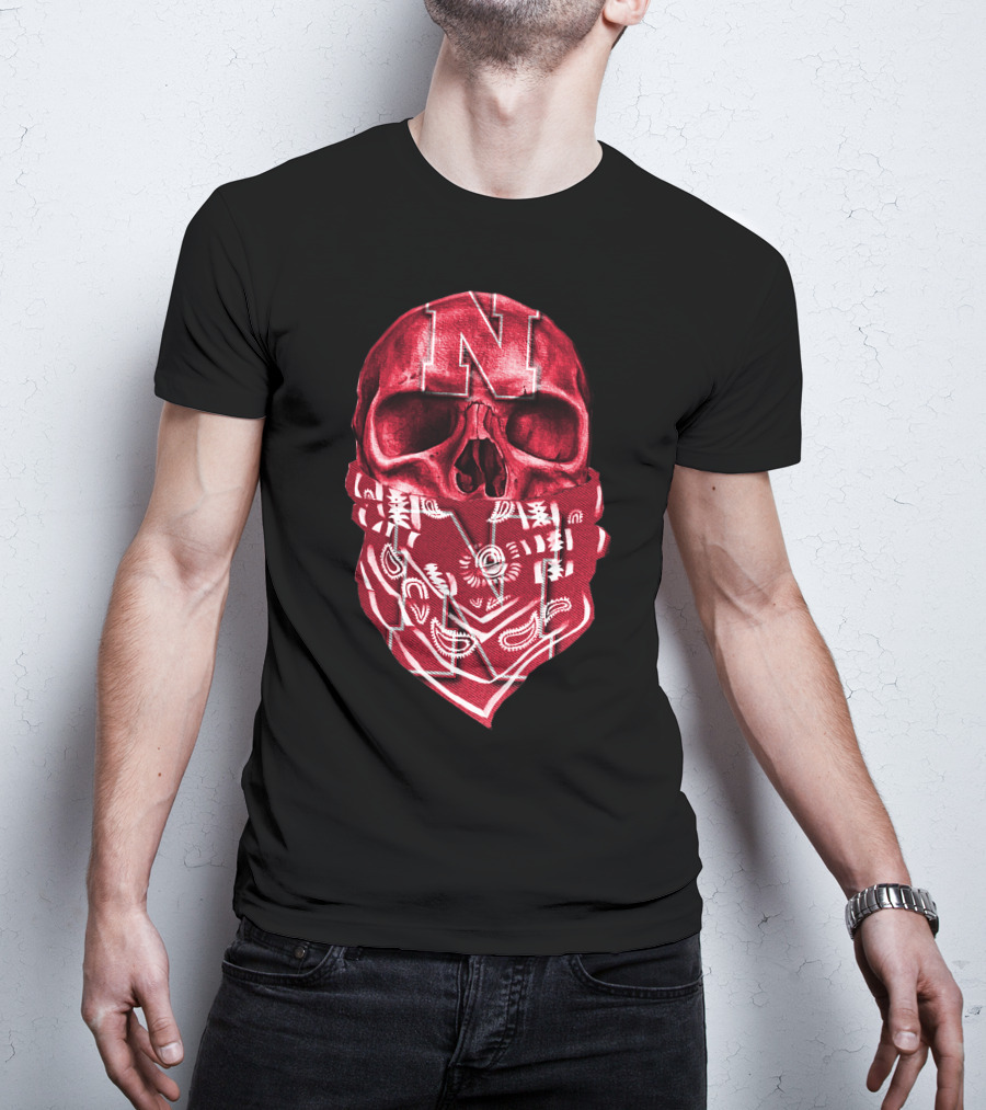 Nebraska Cornhuskers Skull With Red Bandana And N T-Shirt